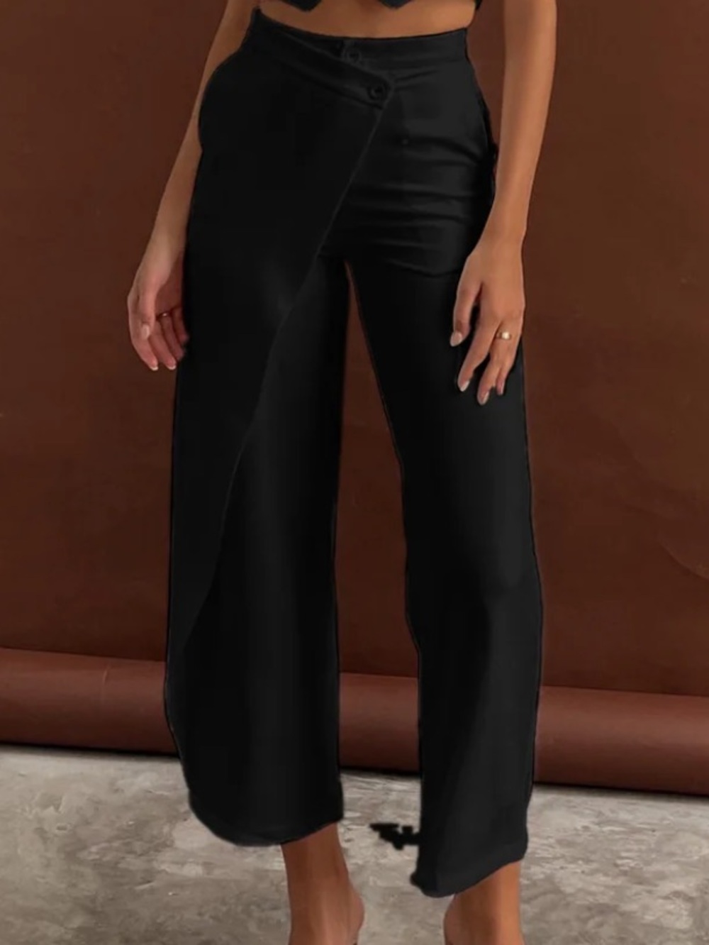 Commense Black Asymmetrical Straight-Leg Pants Size M